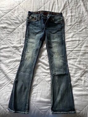 Rock Revival Distressed Dark Blue Bootcut Jeans